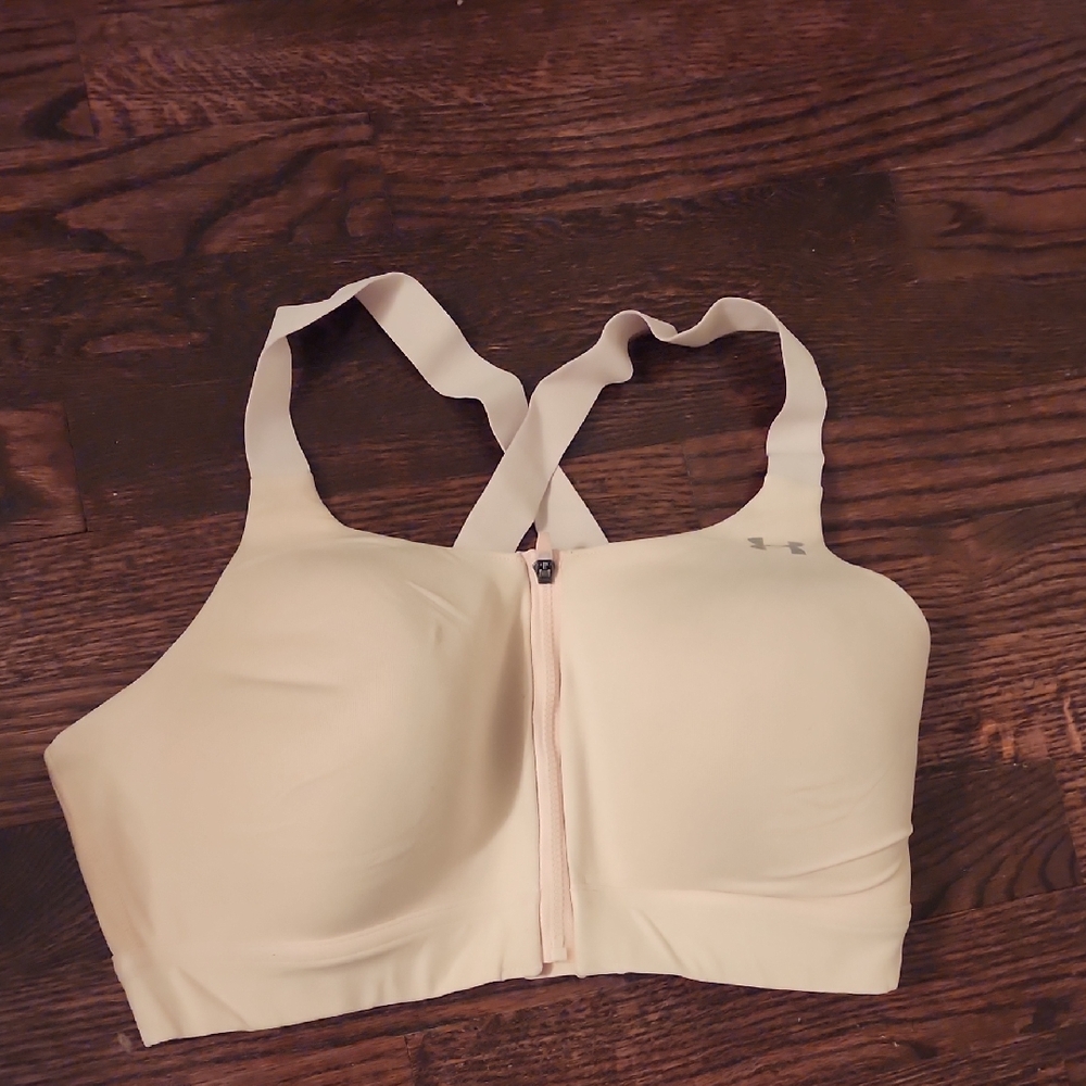 Under Armour Cream High-Impact Sports Bra with Front Zipper